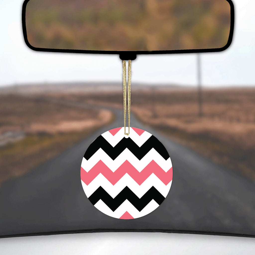 Black Pink Chevron Stripes Ceramic Ornament, view 3