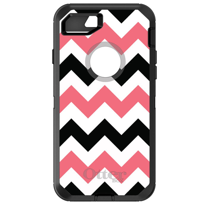 DistinctInk™ OtterBox Defender Series Case for Apple iPhone / Samsung Galaxy / Google Pixel - Black Pink Chevron Stripes
