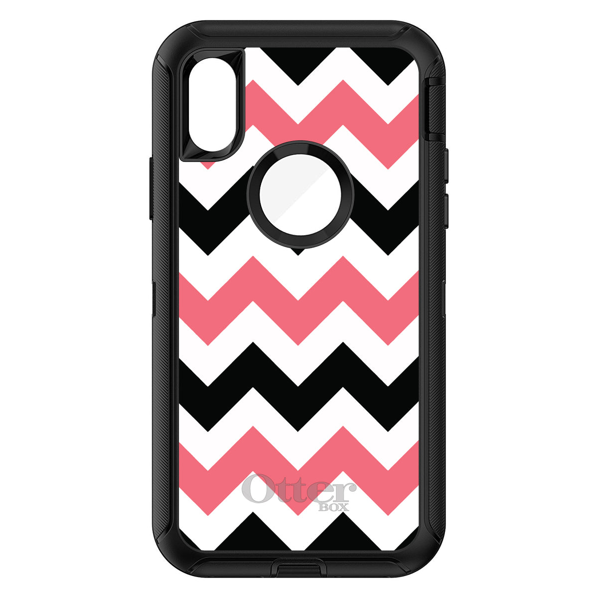 Black Pink Chevron Stripes OtterBox Defender Case for iPhone & Galaxy, view 3