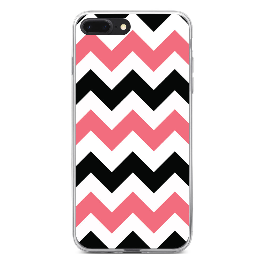 Black Pink Chevron Stripes Clear Shockproof iPhone Case, view 6
