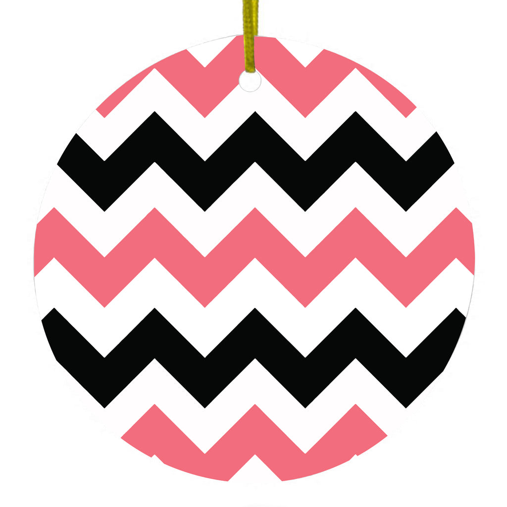Black Pink Chevron Stripes Ceramic Ornament