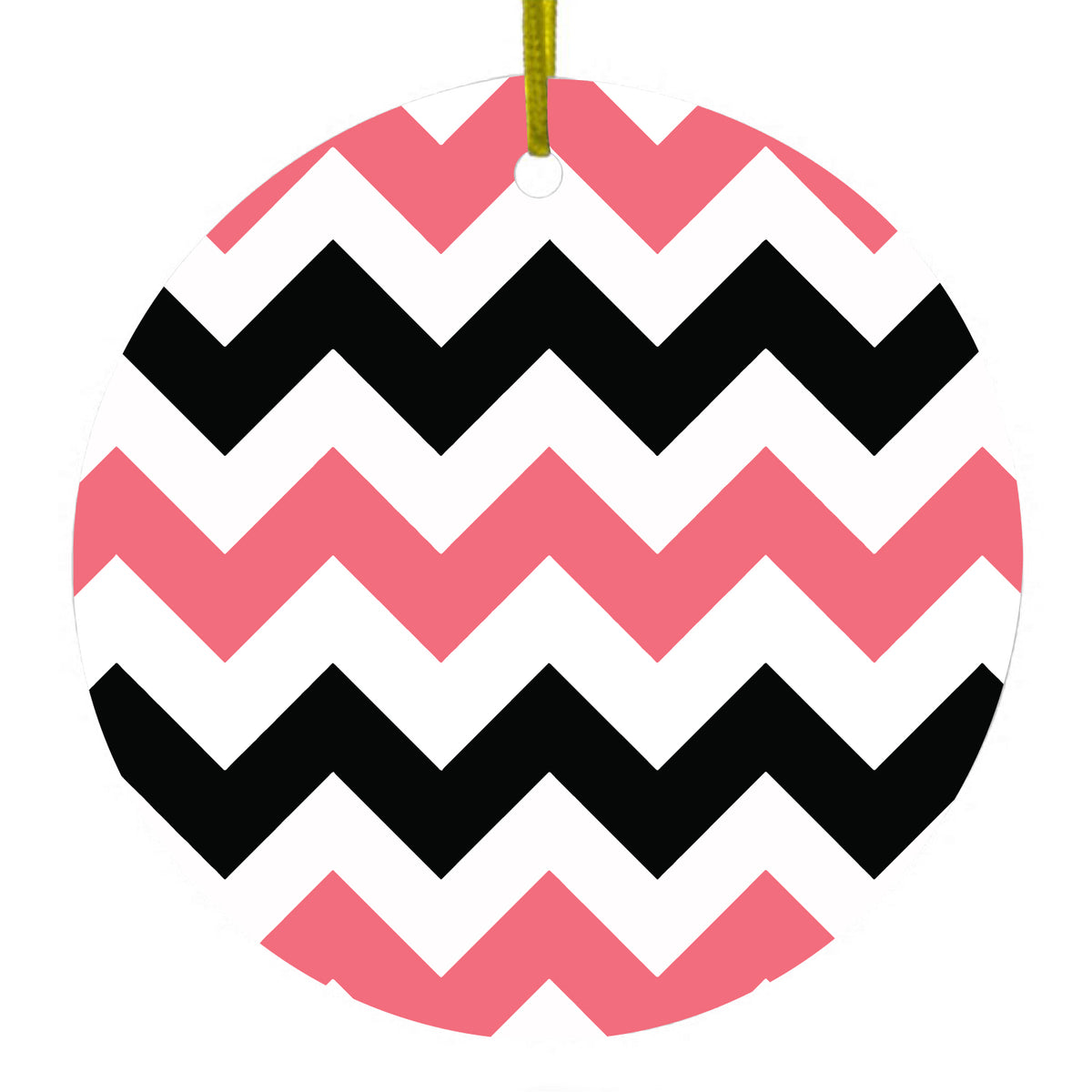Black Pink Chevron Stripes Ceramic Ornament