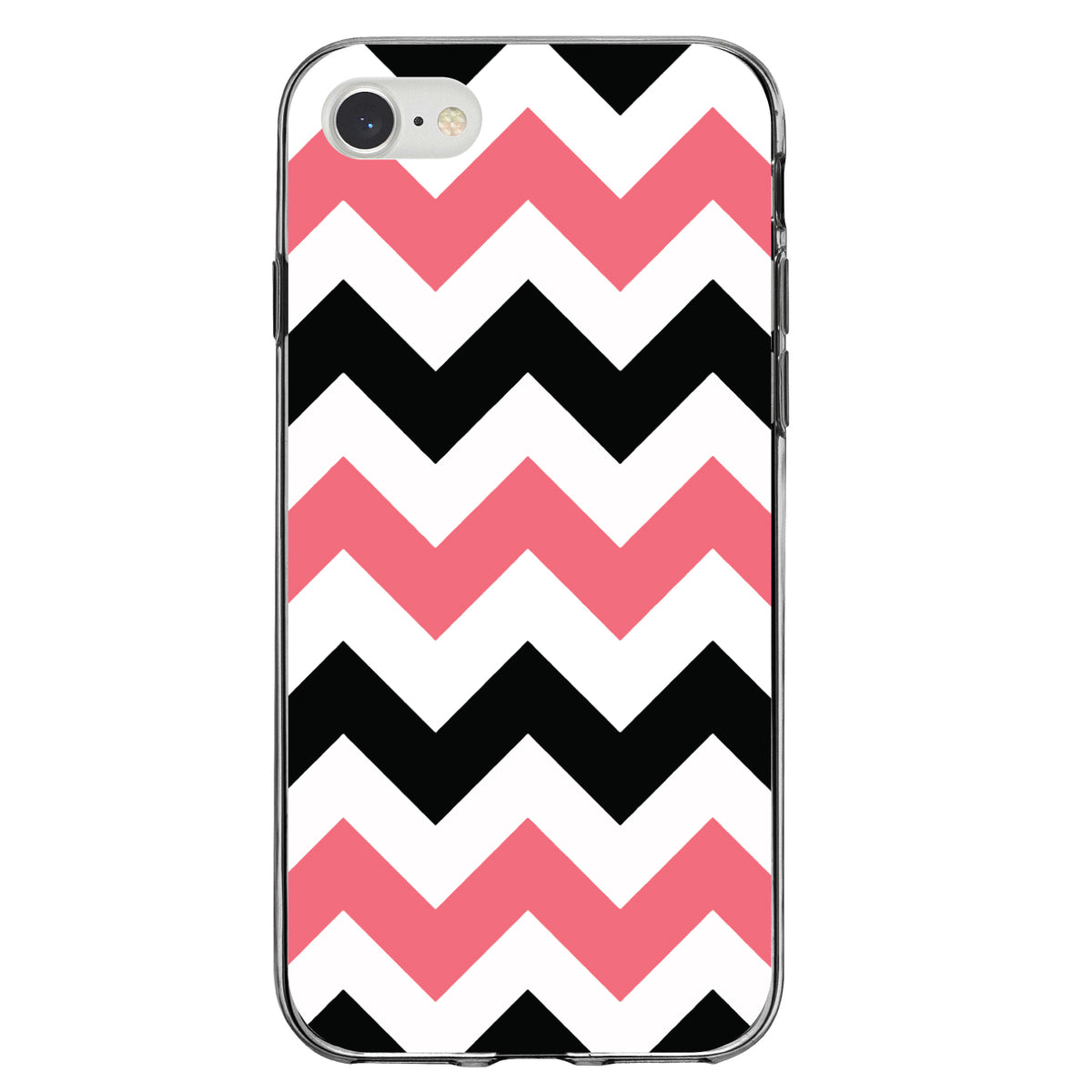 Black Pink Chevron Stripes Clear Shockproof iPhone Case, view 5