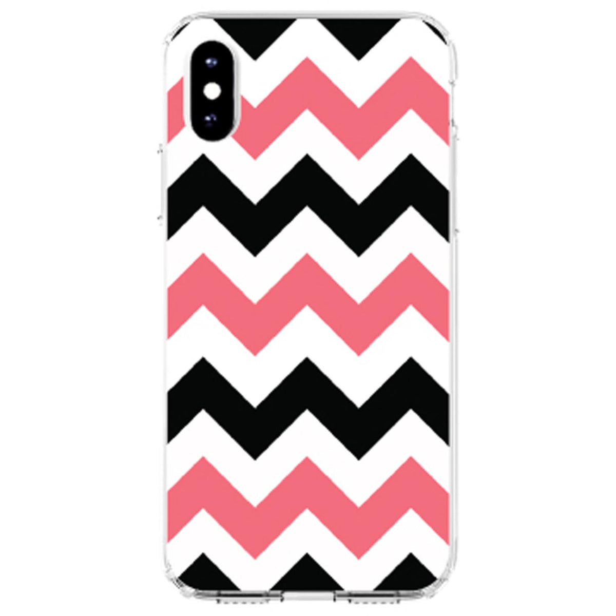 Black Pink Chevron Stripes Clear Shockproof iPhone Case, view 2