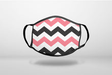 Black Pink Chevron Stripes - 3-Ply Reusable Soft Face Mask Covering, Unisex, Cotton Inner Layer