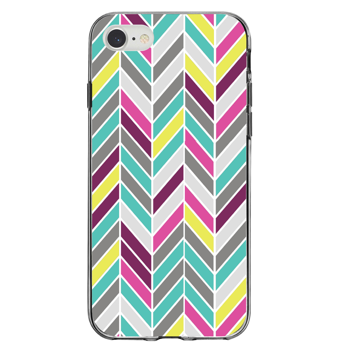 Pink Purple Teal Herringbone Clear Shockproof iPhone Case, view 5
