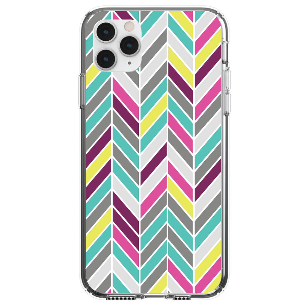 Pink Purple Teal Herringbone Clear Shockproof iPhone Case