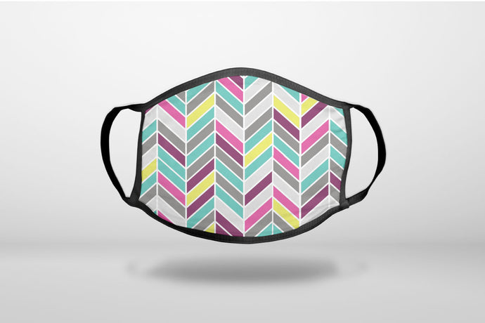 Pink Purple Teal Herringbone - 3-Ply Reusable Soft Face Mask Covering, Unisex, Cotton Inner Layer