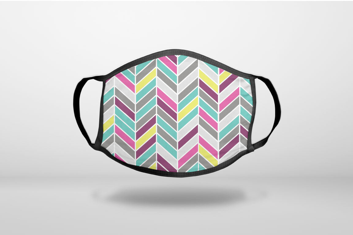 Pink Purple Teal Herringbone - 3-Ply Reusable Soft Face Mask Covering, Unisex, Cotton Inner Layer
