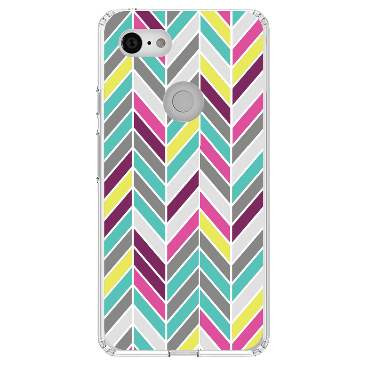 Pink Purple Teal Herringbone Clear Shockproof iPhone Case, view 21