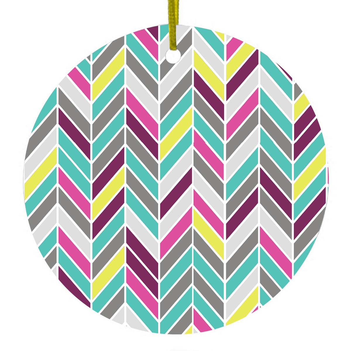 Pink Purple Teal Herringbone Ceramic Ornament