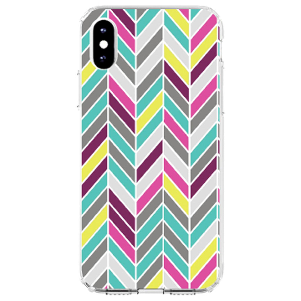 Pink Purple Teal Herringbone Clear Shockproof iPhone Case, view 3