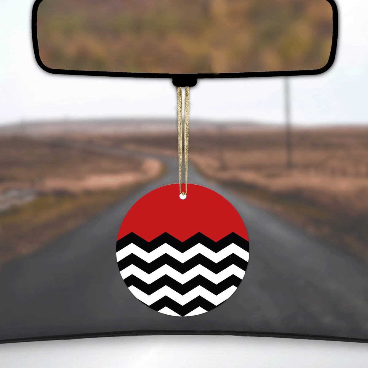 Black White Red Chevron Ceramic Ornament, view 3