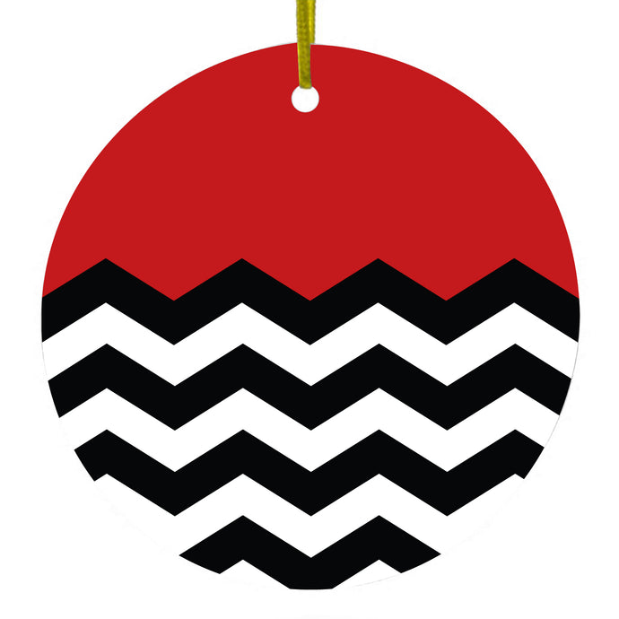 Black White Red Chevron Ceramic Ornament