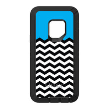 DistinctInk™ OtterBox Defender Series Case for Apple iPhone / Samsung Galaxy / Google Pixel - Black White Cyan Blue Chevron