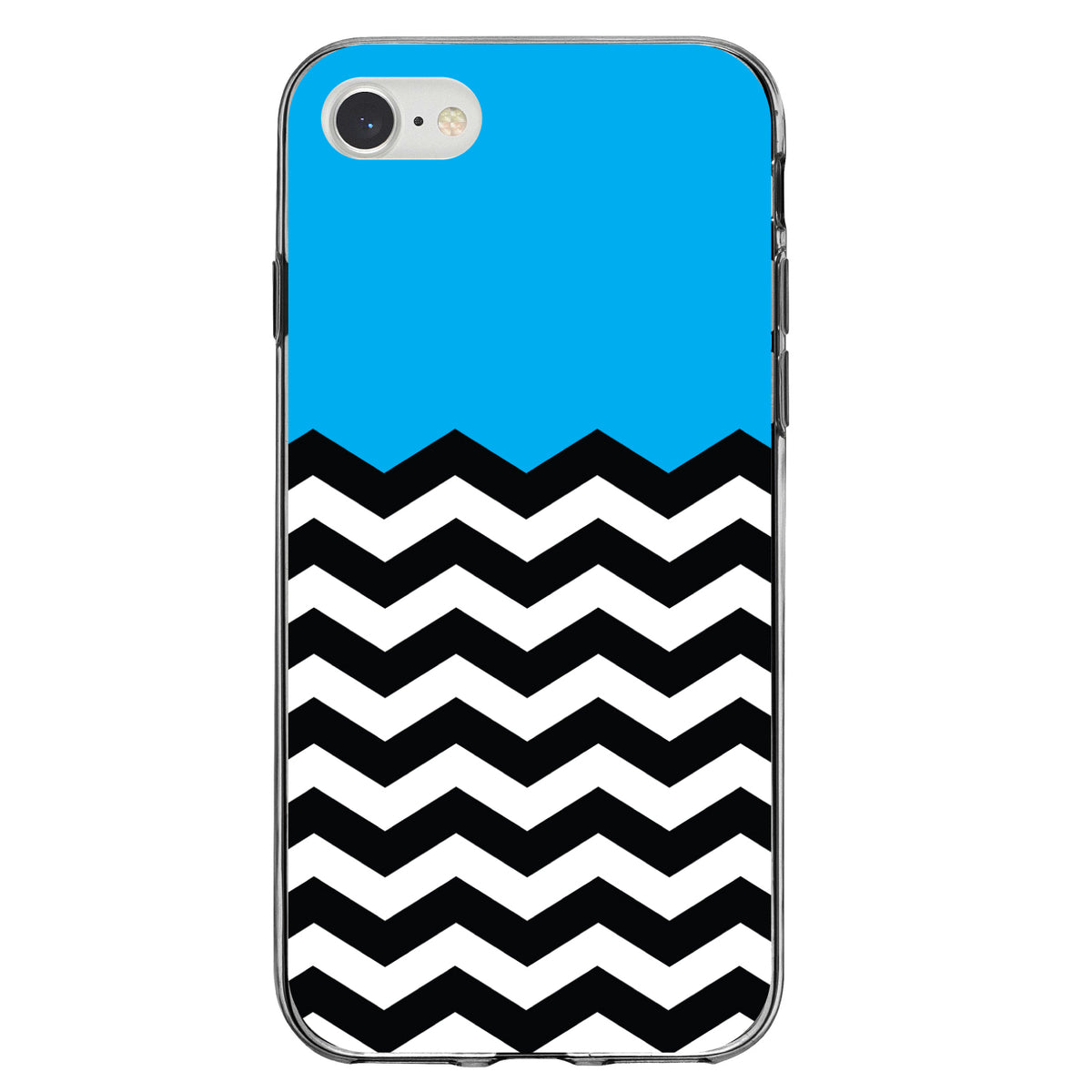 Black White Cyan Blue Chevron Clear Shockproof iPhone Case, view 5