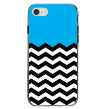 DistinctInk® Clear Shockproof Hybrid Case for Apple iPhone / Samsung Galaxy / Google Pixel - Black White Cyan Blue Chevron