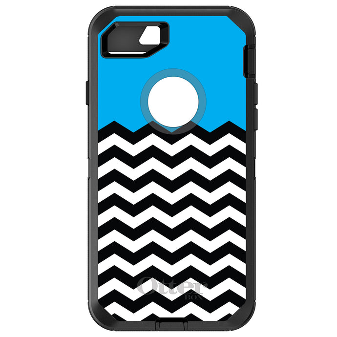 DistinctInk™ OtterBox Defender Series Case for Apple iPhone / Samsung Galaxy / Google Pixel - Black White Cyan Blue Chevron