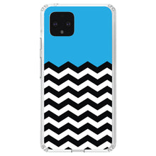 DistinctInk® Clear Shockproof Hybrid Case for Apple iPhone / Samsung Galaxy / Google Pixel - Black White Cyan Blue Chevron