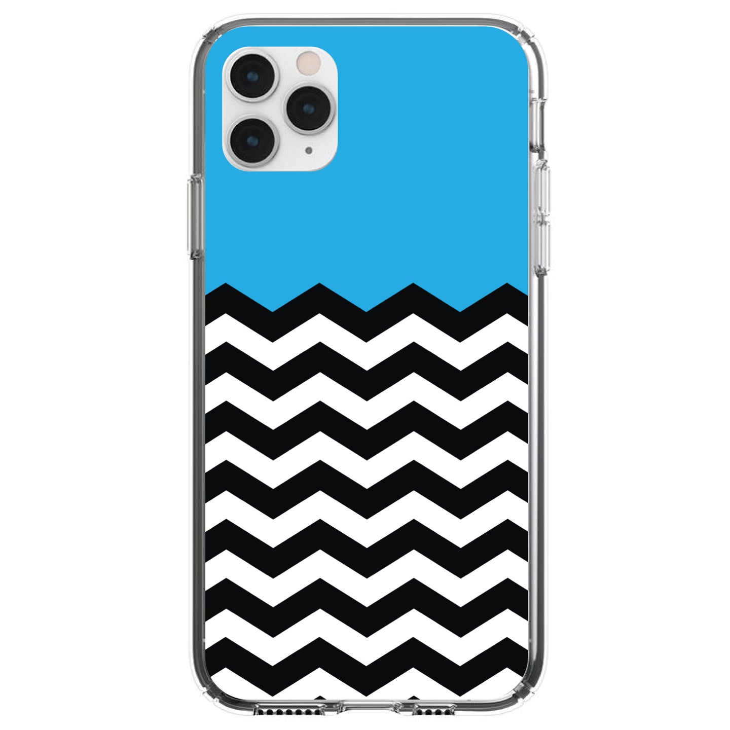 DistinctInk® Clear Shockproof Hybrid Case for Apple iPhone / Samsung Galaxy / Google Pixel - Black White Cyan Blue Chevron