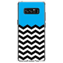 DistinctInk® Clear Shockproof Hybrid Case for Apple iPhone / Samsung Galaxy / Google Pixel - Black White Cyan Blue Chevron