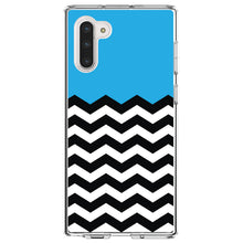 DistinctInk® Clear Shockproof Hybrid Case for Apple iPhone / Samsung Galaxy / Google Pixel - Black White Cyan Blue Chevron