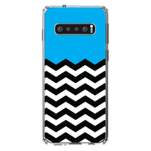 DistinctInk® Clear Shockproof Hybrid Case for Apple iPhone / Samsung Galaxy / Google Pixel - Black White Cyan Blue Chevron