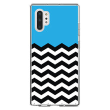 DistinctInk® Clear Shockproof Hybrid Case for Apple iPhone / Samsung Galaxy / Google Pixel - Black White Cyan Blue Chevron