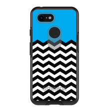 DistinctInk™ OtterBox Symmetry Series Case for Apple iPhone / Samsung Galaxy / Google Pixel - Black White Cyan Blue Chevron