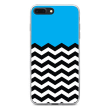 DistinctInk® Clear Shockproof Hybrid Case for Apple iPhone / Samsung Galaxy / Google Pixel - Black White Cyan Blue Chevron