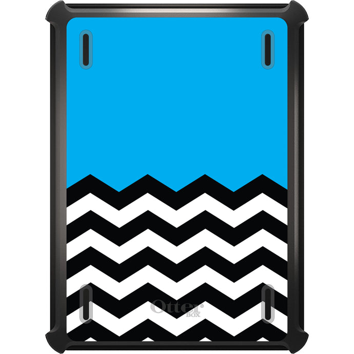 DistinctInk™ OtterBox Defender Series Case for Apple iPad / iPad Pro / iPad Air / iPad Mini - Black White Cyan Blue Chevron