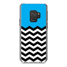 DistinctInk® Clear Shockproof Hybrid Case for Apple iPhone / Samsung Galaxy / Google Pixel - Black White Cyan Blue Chevron