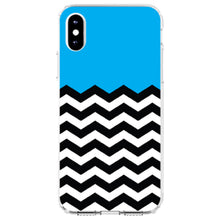 DistinctInk® Clear Shockproof Hybrid Case for Apple iPhone / Samsung Galaxy / Google Pixel - Black White Cyan Blue Chevron