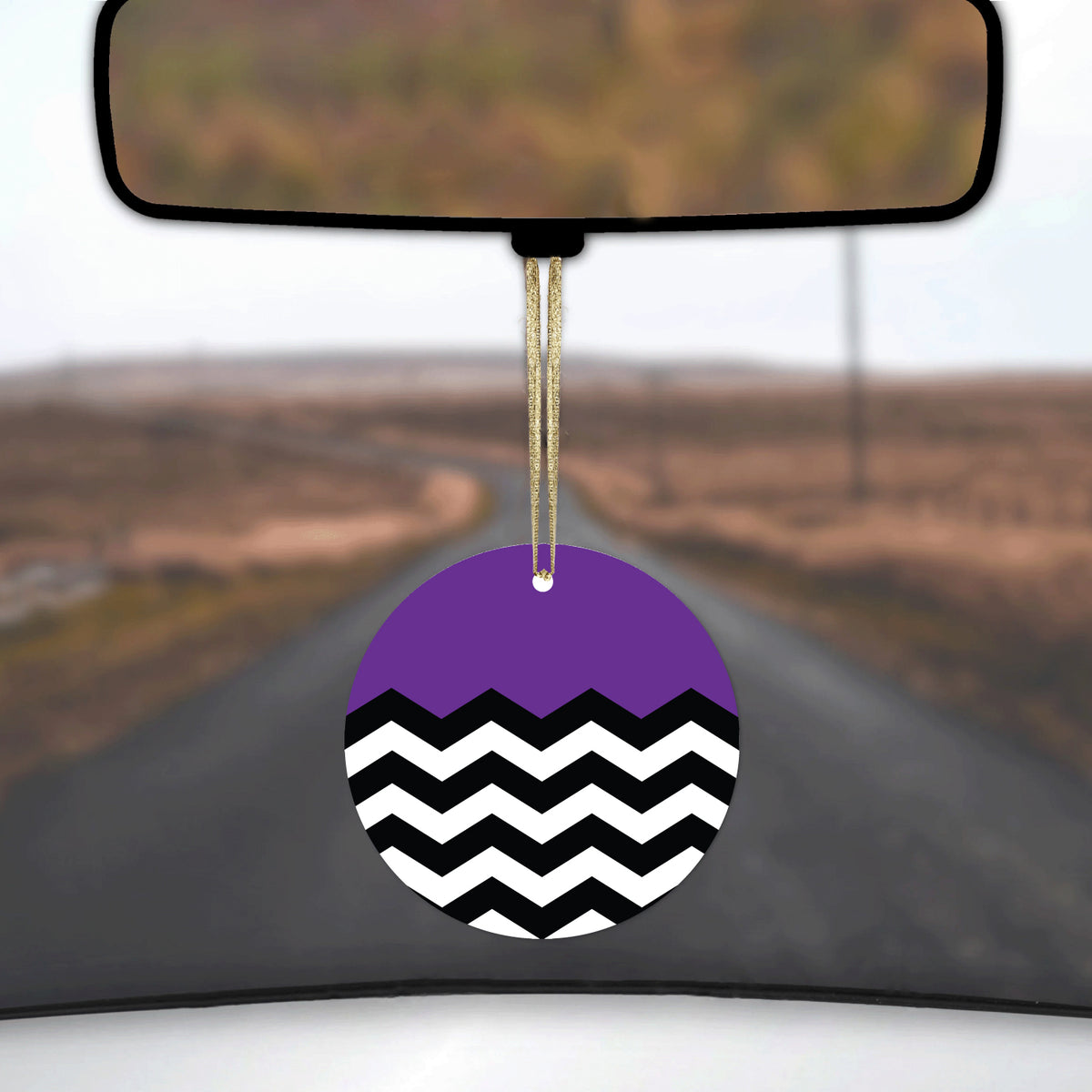 Black White Purple Chevron Ceramic Ornament, view 3