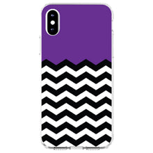 DistinctInk® Clear Shockproof Hybrid Case for Apple iPhone / Samsung Galaxy / Google Pixel - Black White Purple Chevron