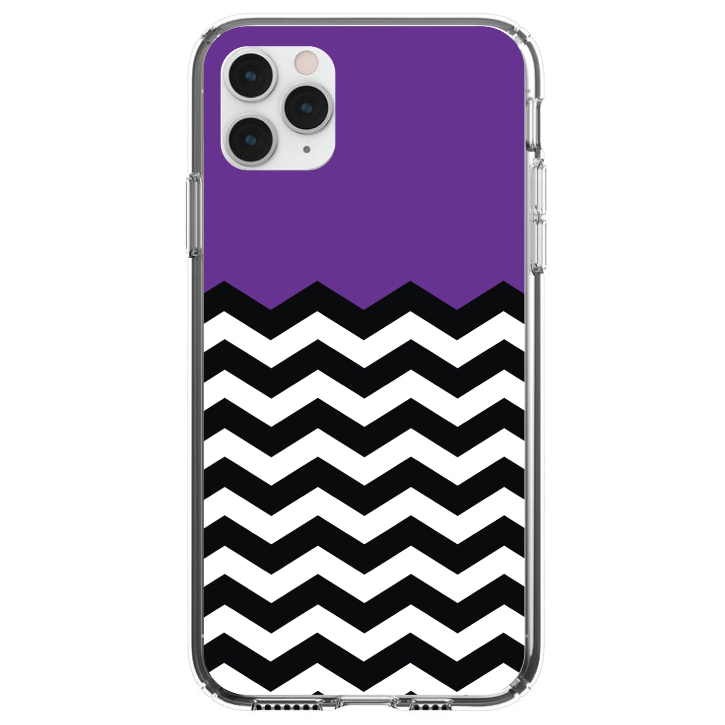 DistinctInk® Clear Shockproof Hybrid Case for Apple iPhone / Samsung Galaxy / Google Pixel - Black White Purple Chevron