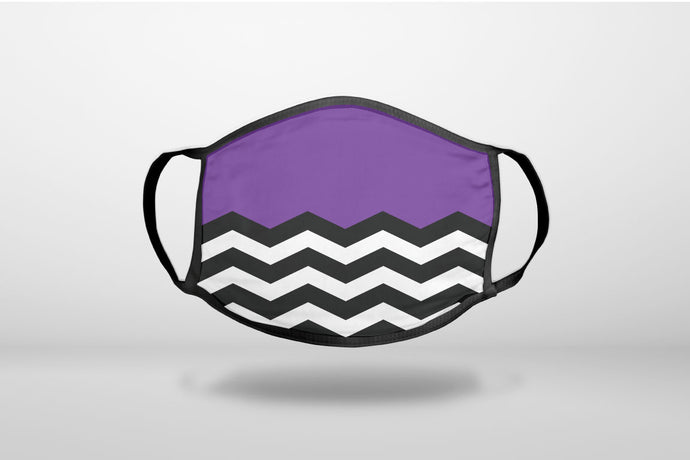 Black White Purple Chevron - 3-Ply Reusable Soft Face Mask Covering, Unisex, Cotton Inner Layer