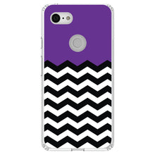 DistinctInk® Clear Shockproof Hybrid Case for Apple iPhone / Samsung Galaxy / Google Pixel - Black White Purple Chevron