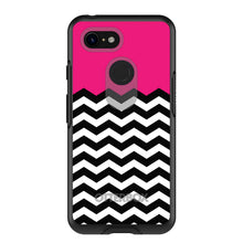 DistinctInk™ OtterBox Symmetry Series Case for Apple iPhone / Samsung Galaxy / Google Pixel - Black White Hot Pink Chevron