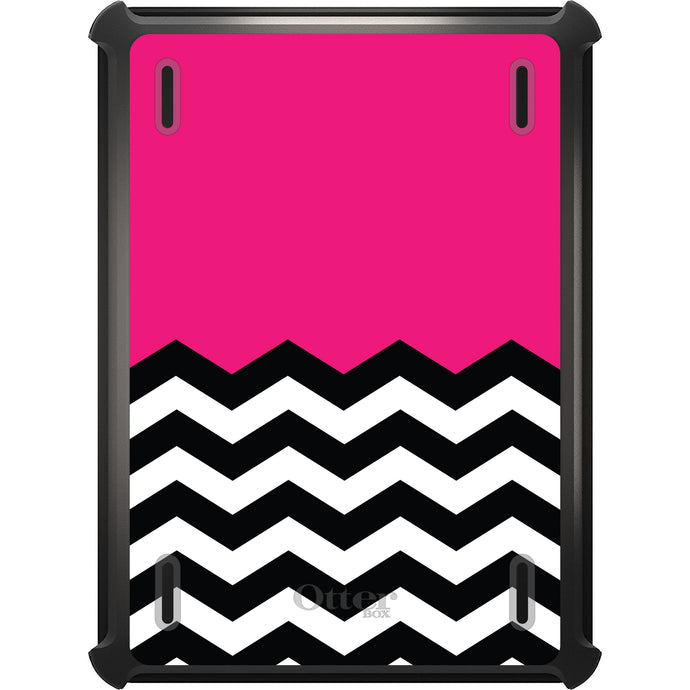 DistinctInk™ OtterBox Defender Series Case for Apple iPad / iPad Pro / iPad Air / iPad Mini - Black White Hot Pink Chevron