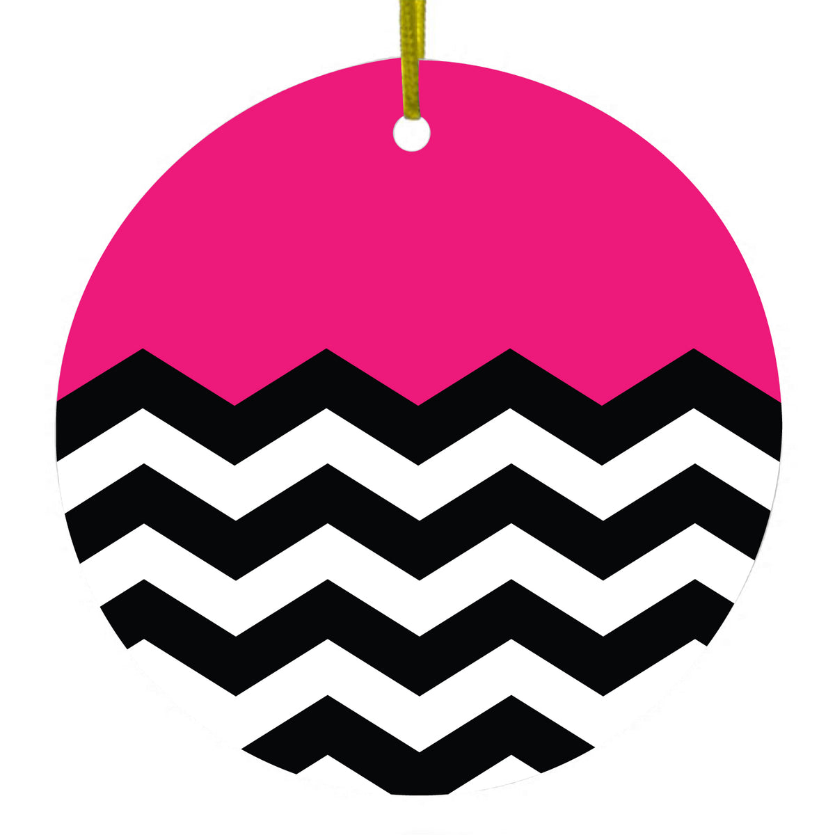 Black White Hot Pink Chevron Ceramic Ornament