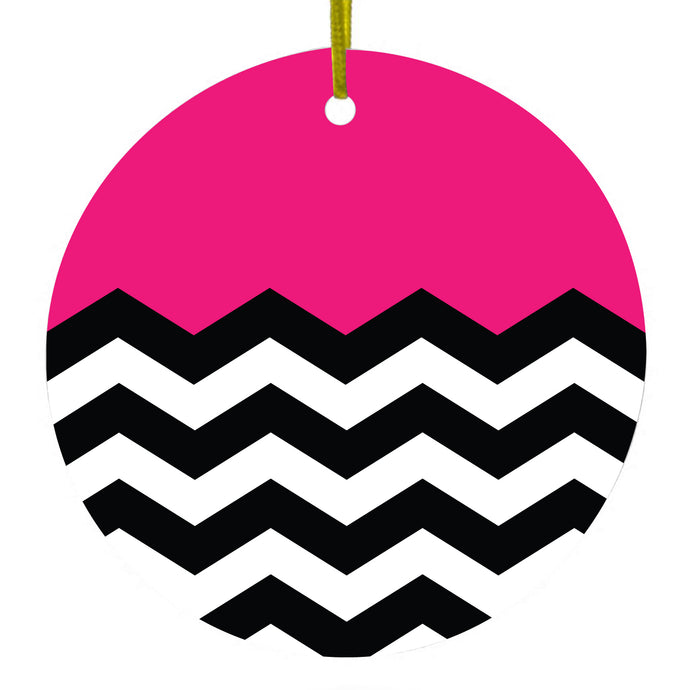 Black White Hot Pink Chevron Ceramic Ornament