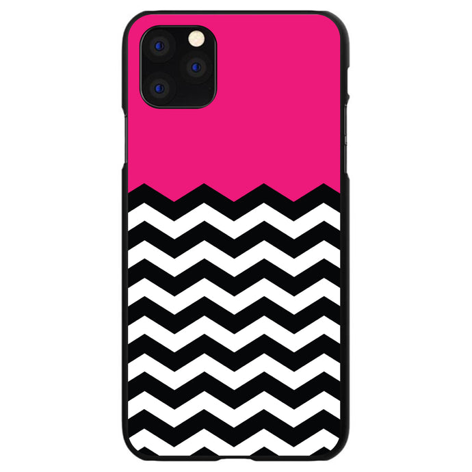 DistinctInk® Hard Plastic Snap-On Case for Apple iPhone or Samsung Galaxy - Black White Hot Pink Chevron