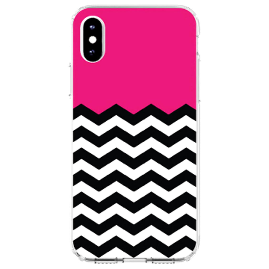 Black White Hot Pink Chevron Clear Shockproof iPhone Case, view 3