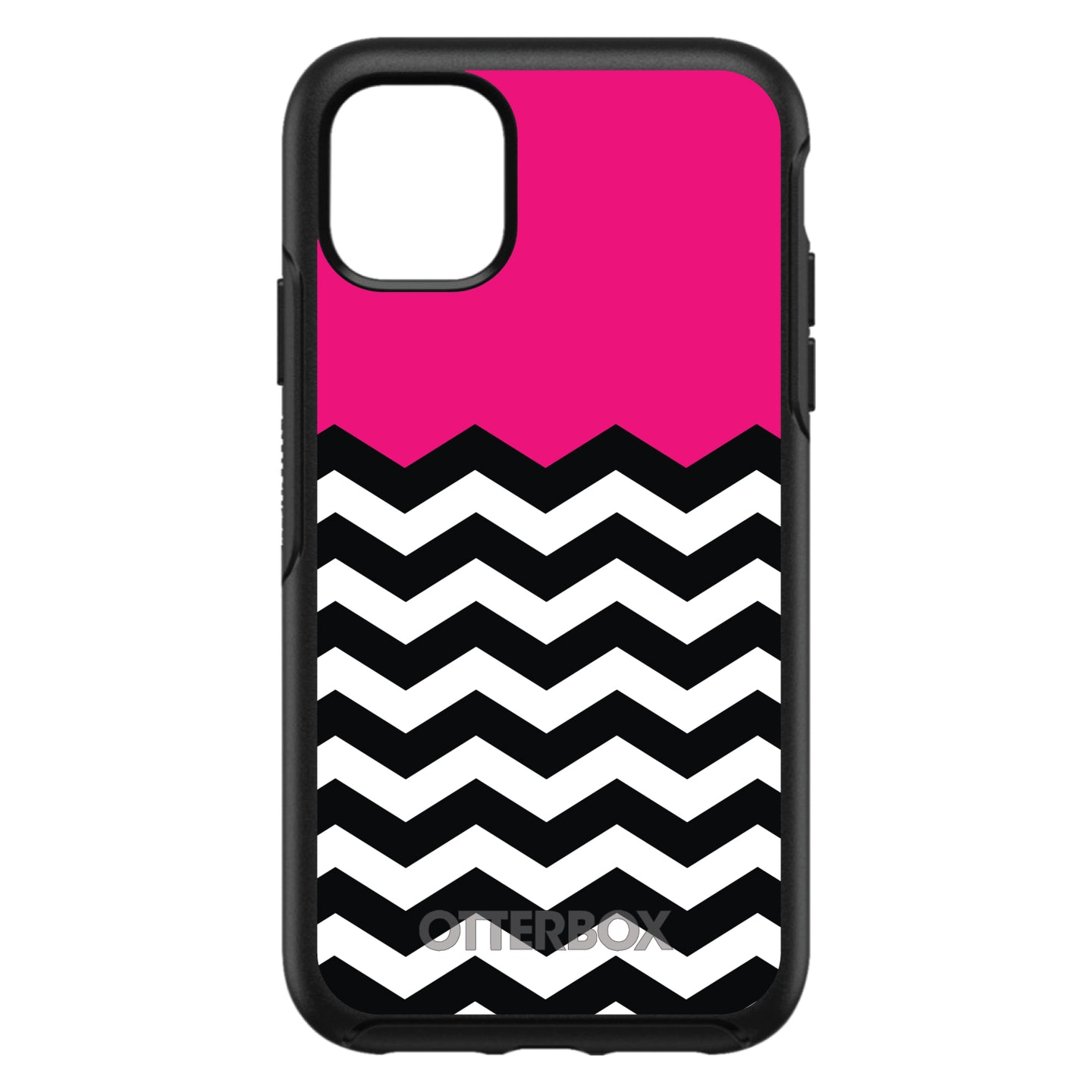 DistinctInk™ OtterBox Symmetry Series Case for Apple iPhone / Samsung Galaxy / Google Pixel - Black White Hot Pink Chevron