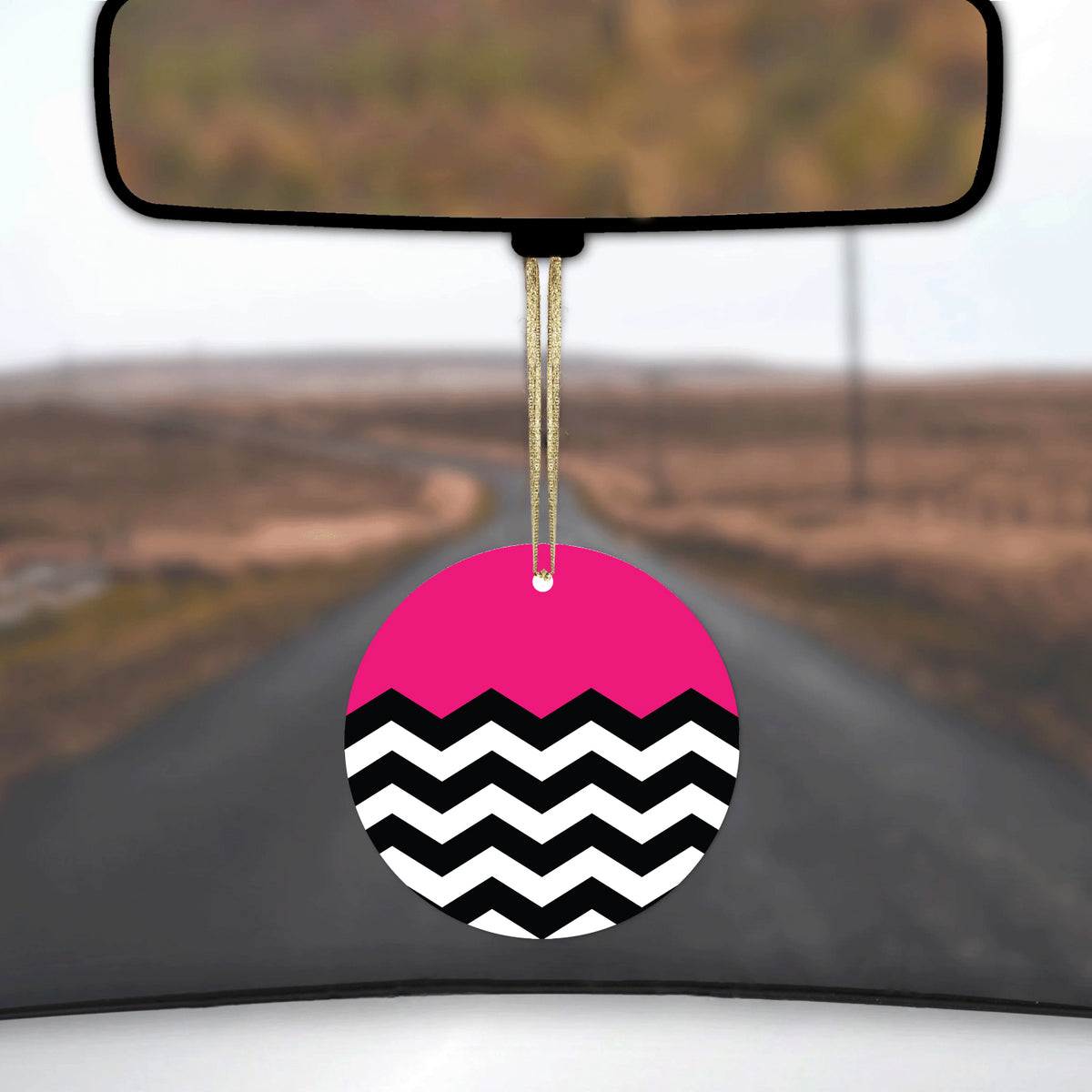 Black White Hot Pink Chevron Ceramic Ornament, view 3