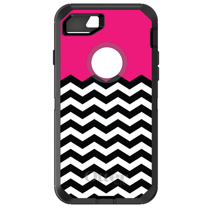 DistinctInk™ OtterBox Defender Series Case for Apple iPhone / Samsung Galaxy / Google Pixel - Black White Hot Pink Chevron