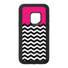 DistinctInk™ OtterBox Defender Series Case for Apple iPhone / Samsung Galaxy / Google Pixel - Black White Hot Pink Chevron
