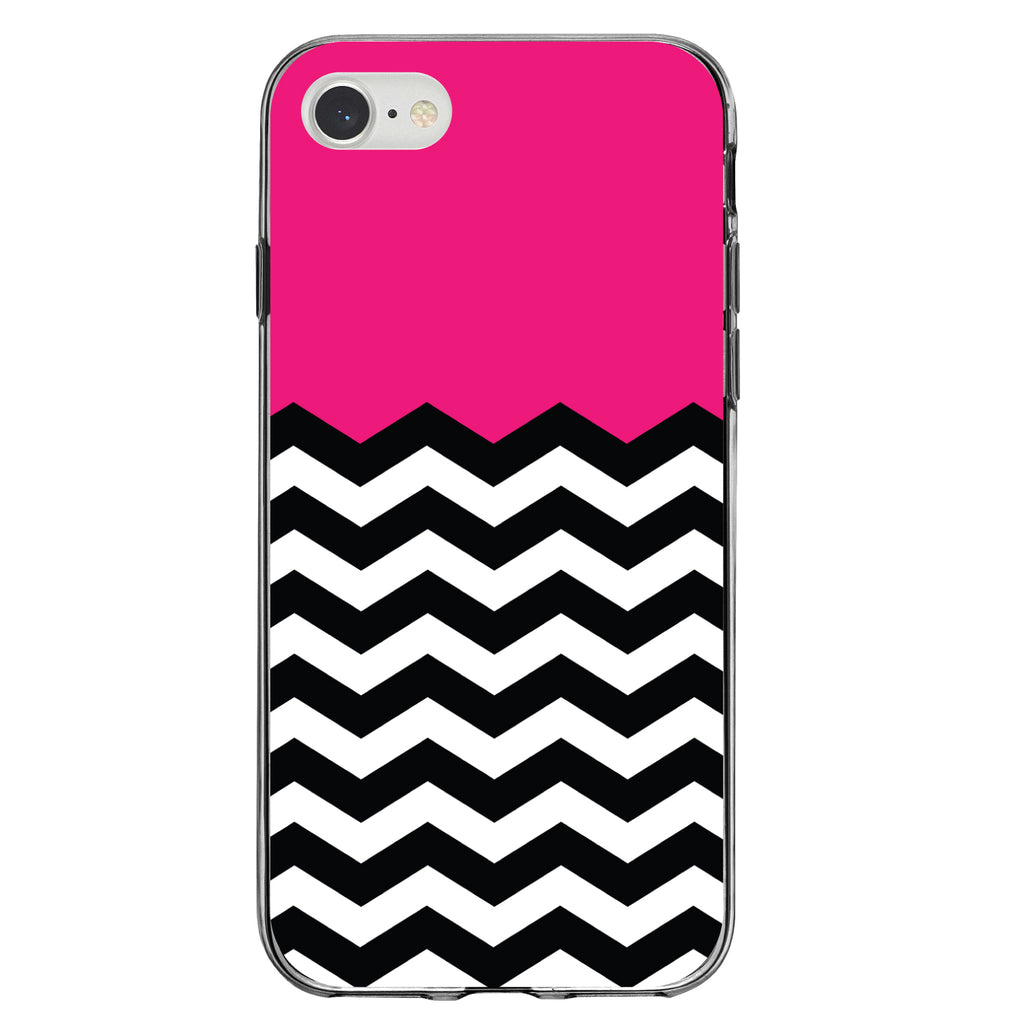 Black White Hot Pink Chevron Clear Shockproof iPhone Case, view 5