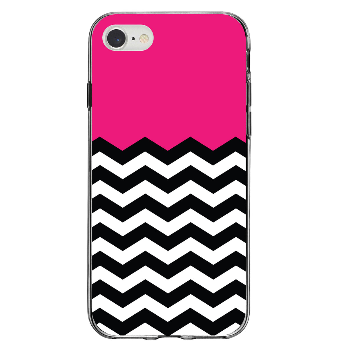 Black White Hot Pink Chevron Clear Shockproof iPhone Case, view 5